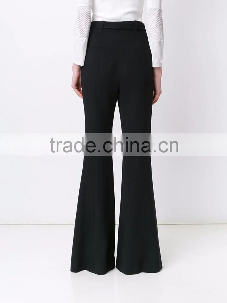 2016 Newest style ladies pants with wide leg, woman black leg flared pants, American newest casual solid ladies pants