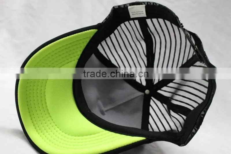 Top quality 5 panel hat with neon 3D printed trucker caps and hats