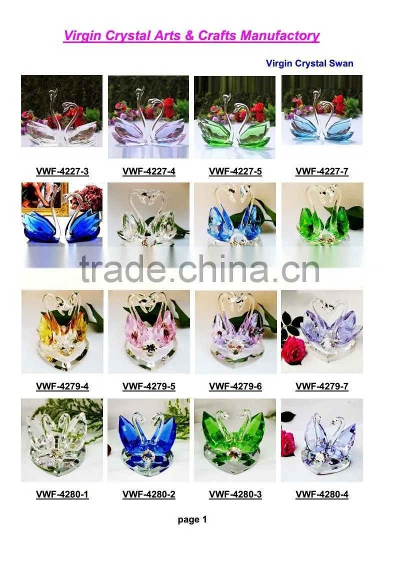 Beautiful 3d crystal swan with diamond base for wedding favour and love gift