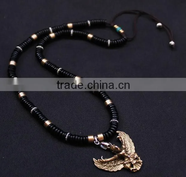 New Arrival Great Golden-winged Peng Bird Black Coconut Slice Tibetan Necklace