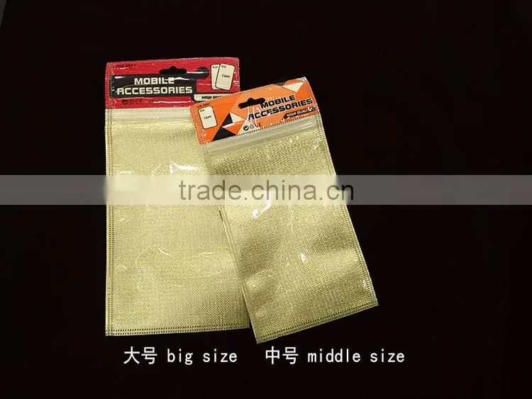 packing bag for mobile phone case heat seal with upper zip fabric zipper bag and printing plastic header