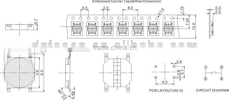 tactile micro switches 4 pin 12V ROHS TS-1505A