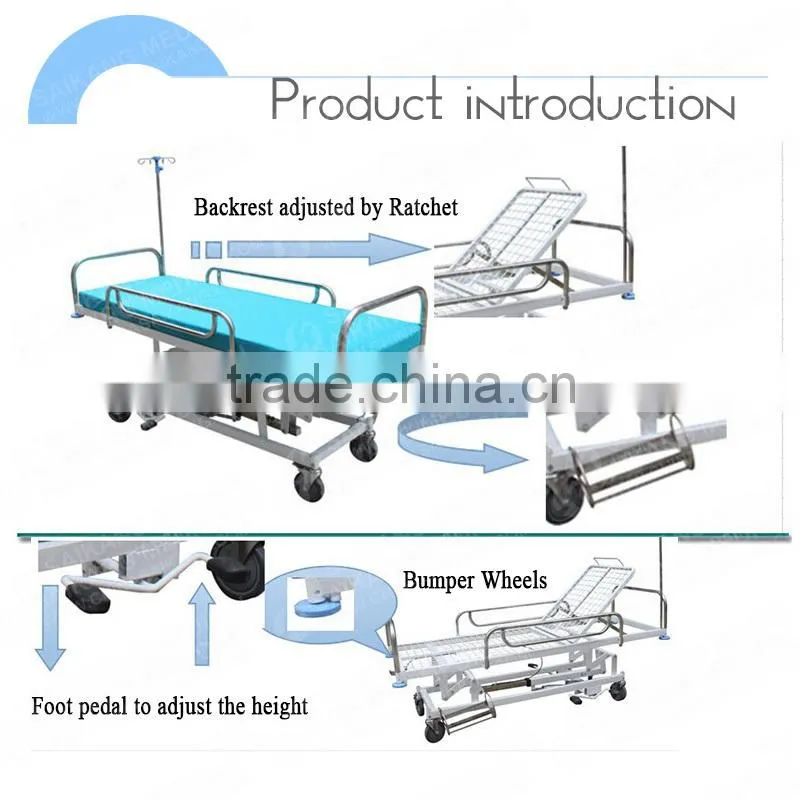 SKB038-3 Stainless Steel Hospital Patient Trolley
