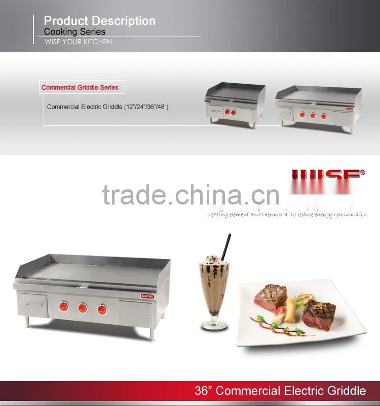 WISE 36" Commercial Stainless Steel Electric Cast Iron Griddle for Restaurant Use