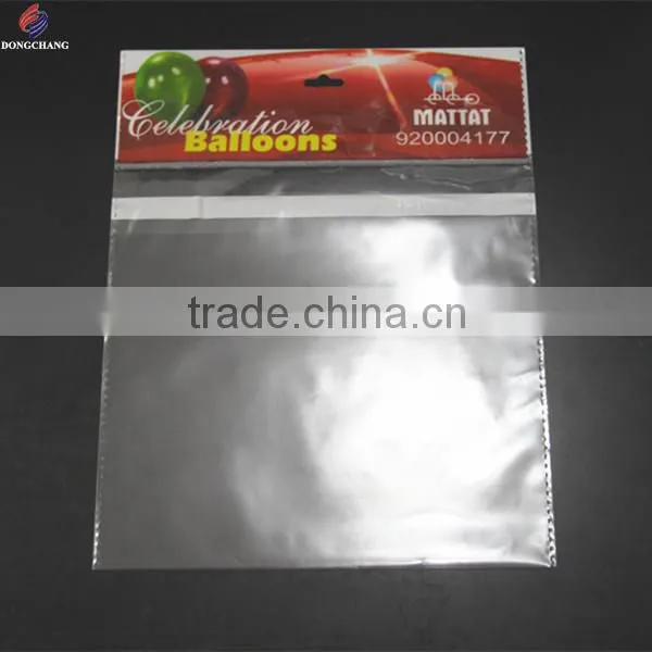 Plastic self adhesive bopp header bag with euro hole and permanent tape