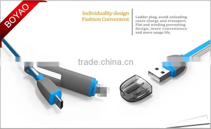 2016 High speed multi color 2 in 1 usb cable 1m, 2 in 1 micro usb cable CE FCC ROHS