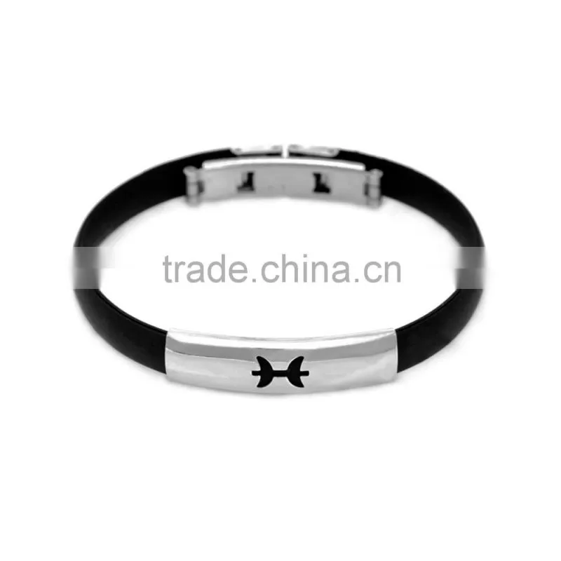 Wholesale New Arrival Stainless Steel Black Silicone Bangles With Clasp