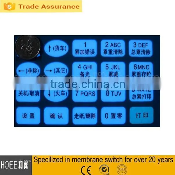 high quality 4x3 back light tactile membrane switch keypad membrane