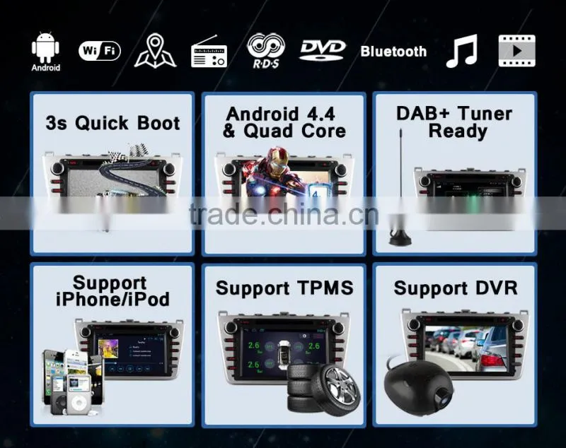 Ownice quad core Android 4.4 Car GPS stereo for Mazda 6 with Mirror link