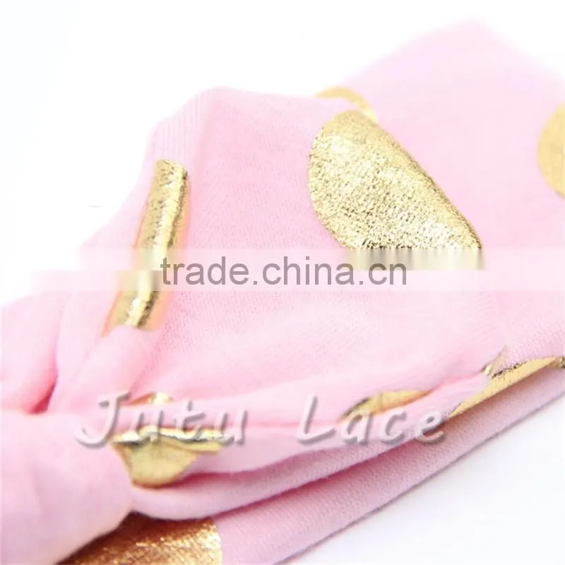 Flashing gold polka-dots bow headband- hair bow headwrap-stretchy knotted headwraps
