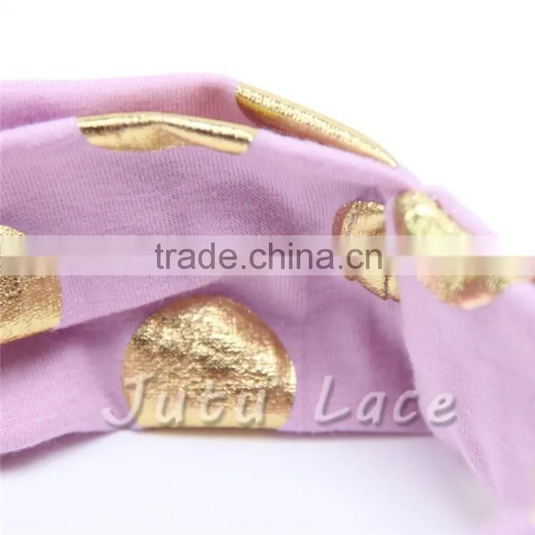 Flashing gold polka-dots bow headband- hair bow headwrap-stretchy knotted headwraps