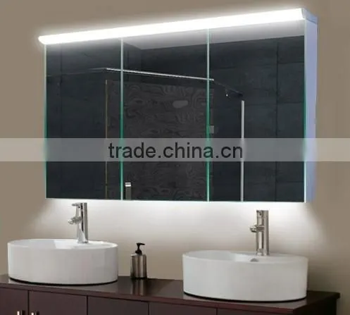 Thee Doors cabinet with vertical LED illumination and mirrored sides.