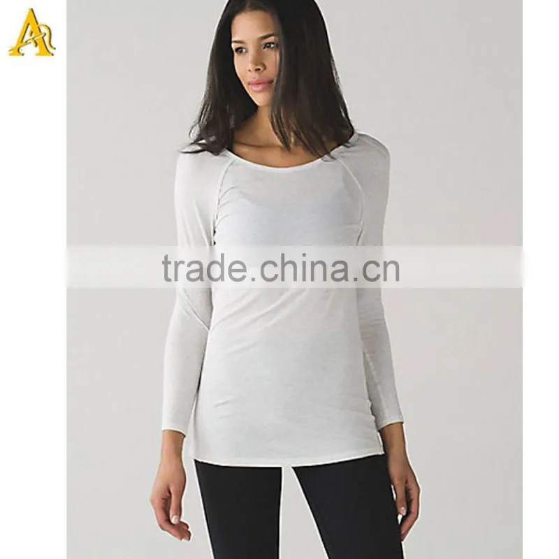 100% cotton girls cool t shirt women plain Long sleeve o neck t shirt