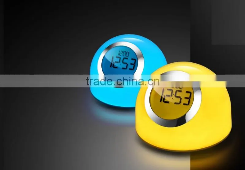 New Product Chargeable Colorful LED Touch Dimmer Table Lamp with Alarm Clock