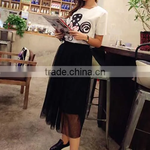 Summer Women's Net Yarn Casual Long Skirt Candy Color Solid Maxi Skirt