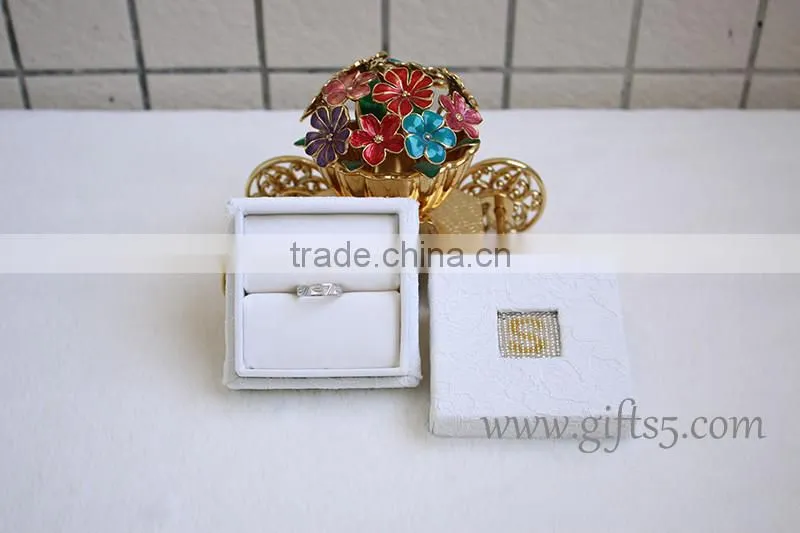 Elegant wedding ring jewelry box with beaded name plate of S