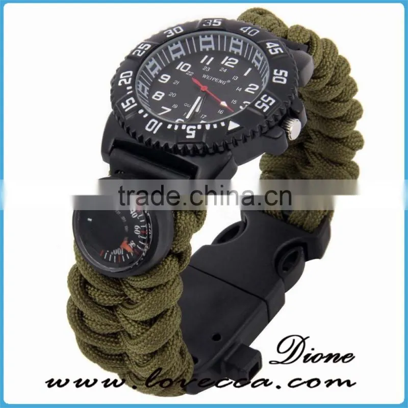 Multifuctional 6 in 1 Survival Paracord Bracelet Compass Watch Hiking Different Colors Outdoor Camping