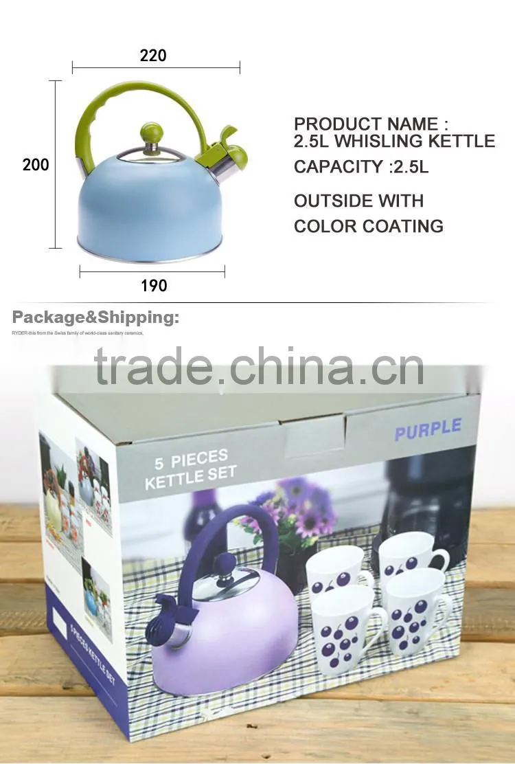 3pcs kettle sets with ceramic cups stainless steel non-electric water whistling kettle for induction cook