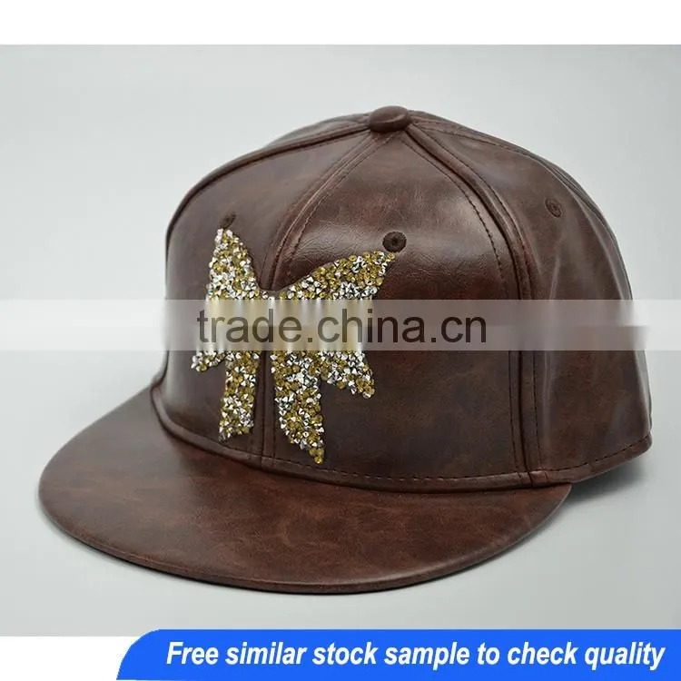 Faux leather snapback cap