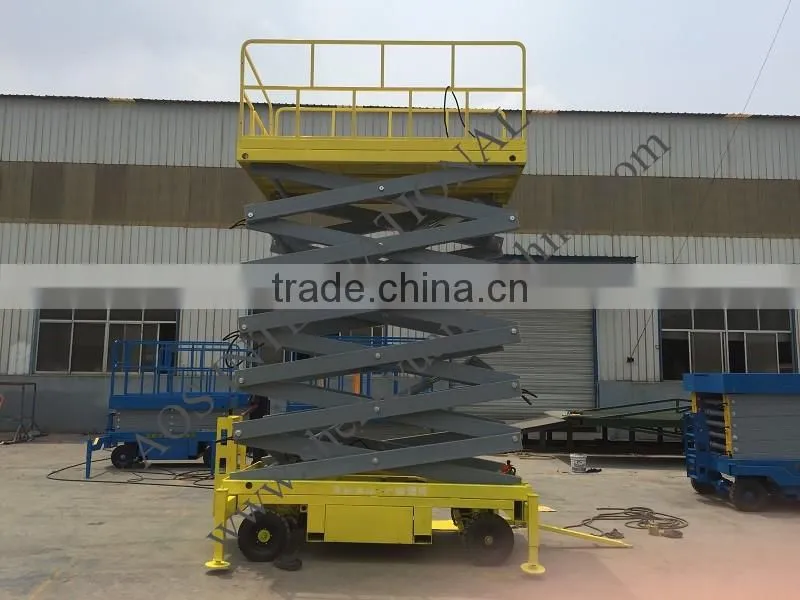 Electric Four Wheel Movable Hydraulic Scissor Lift Height 10m, load 300-500kg