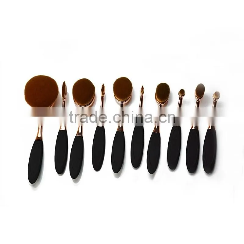 Custom logo Professional Toothbrush Shape Rose Gold Oval Makeup Brush Set