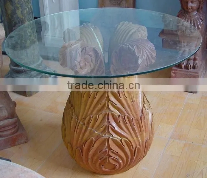 Modern style glass top hand carved marble base dining table