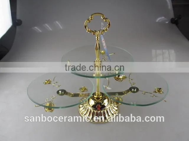 Glass Cake Stand, Gloden glass Cake Stand for Food, Fruit, Cake Use