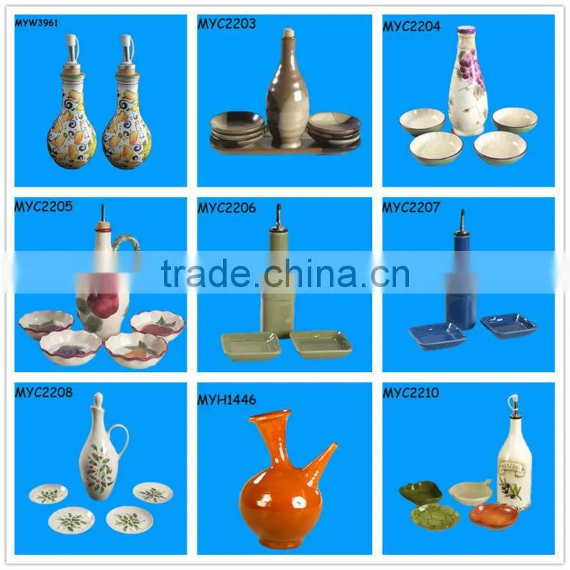 Bunny pottery vinegar and sauce bottles set