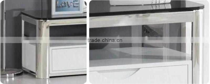 E2195 royal luxury stoving varnish stainless steel tv-stand/cabinet/unit design with thick marble top