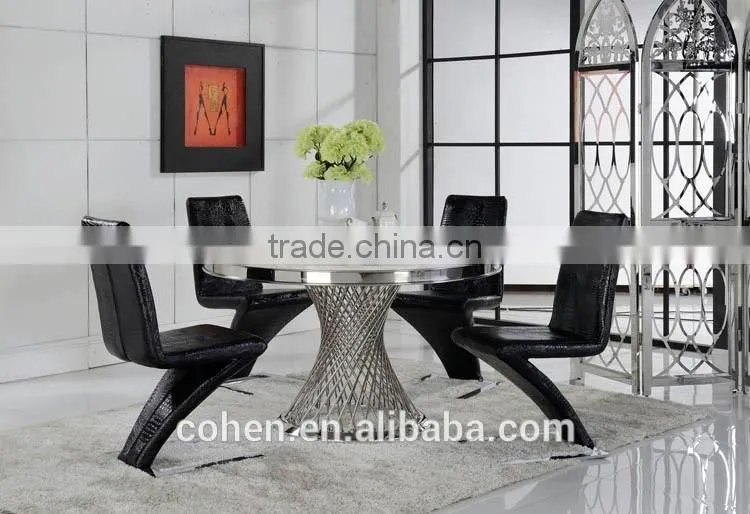 2016 Hot sale stylish design marble top dining table and chairs/stainless steel furniture dining table set for restaurant