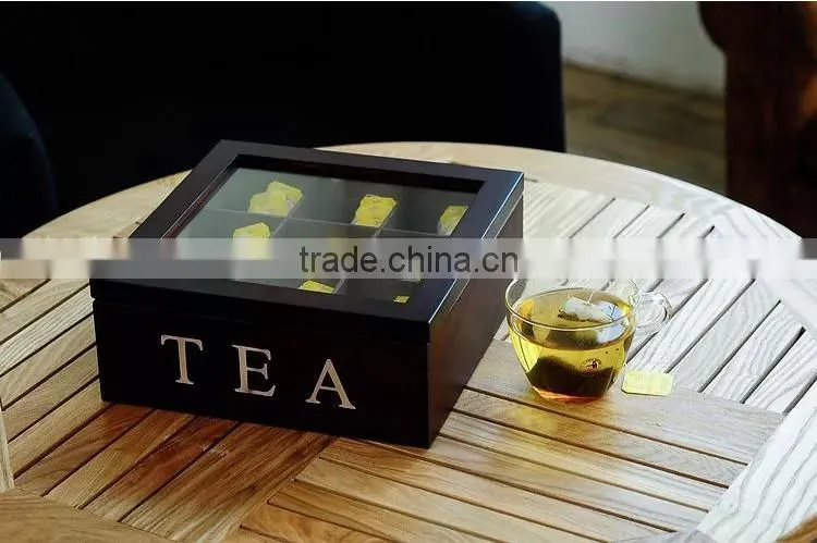 black wooden tea box