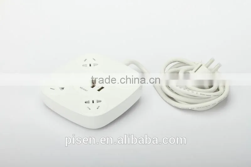 Pisen 1.8m 6ft Cable Euro Plug 4 Outles Universal Smart Power Strip With 1A 1A 2.4A 2.4A USB Charger