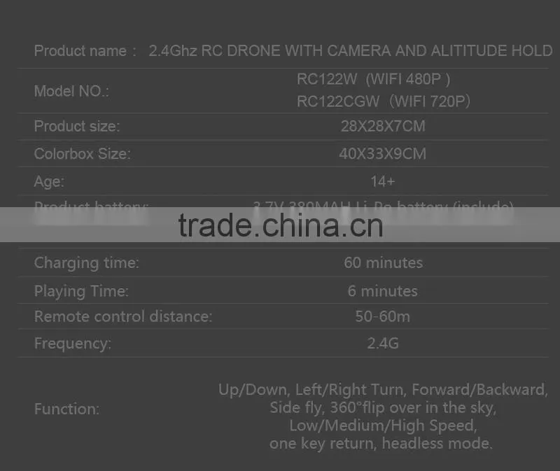 2.4Ghz RC DRONE WITH WIFI CAMERA AND ALITITUDE HOLD
