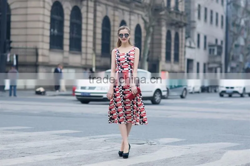 ladies's summer fashion chiffon printed dress in casual dress slim fit sleeveless long dress casual skirt
