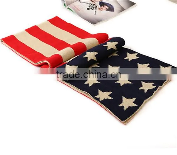 Korean latest American flag Creative stitching design warm knitting scarf,hijab scarf fashion scarves