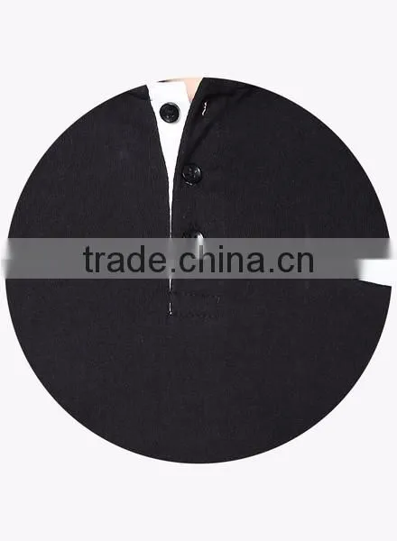 Black cotton Color Henley T-Shirt