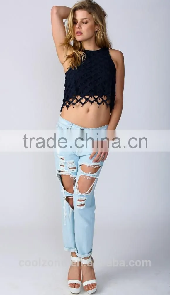 Latest design longer back lace front off shoulder lace top
