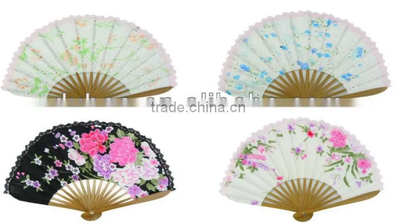 New Japanese Pocket Folding Fan for Wedding Invitation,Embroidery Crafts Gift Bamboo Hand Folding Cloth Handheld Fans Wholesale