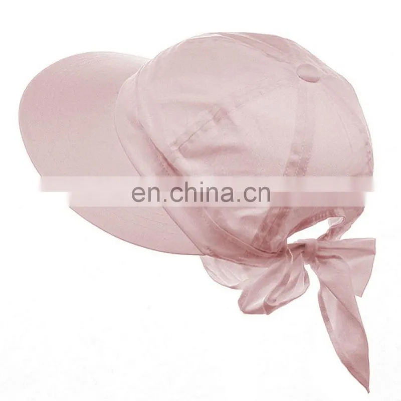 Womens Pink Wide Brim Gardening Visor Sun Hat w Bow Tie Back & Elastic Band