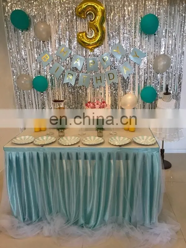 New Light Blue Square Different Designs of Table Skirting for Birthday