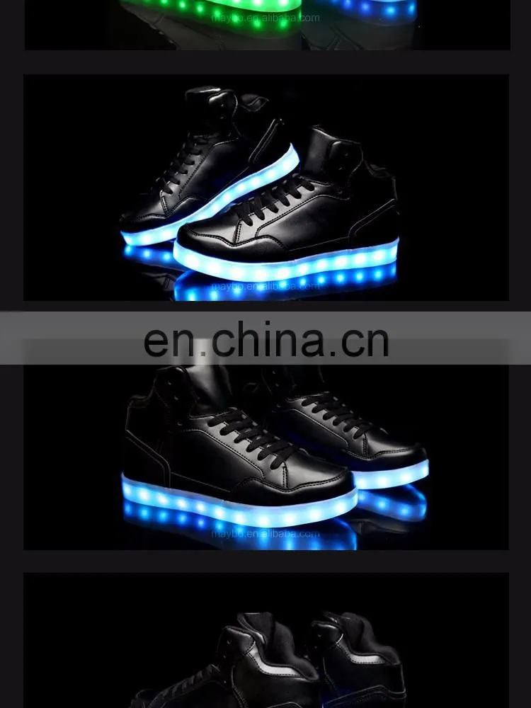 Wholesale New design Casual shoes men Pu leather light shoes Street dance luminous high top LED shoes sneakers for men women