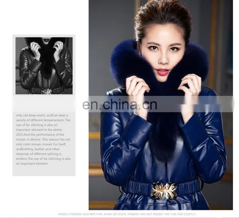 Hot selling winter short real leather down coat with fur collar