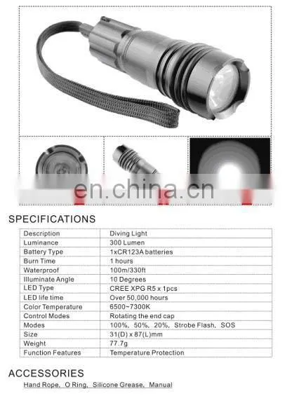 100 meters diving depth 300LM led scuba diving lights