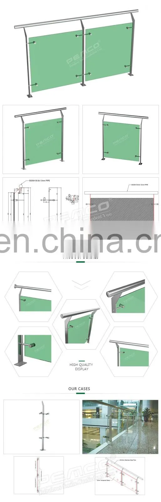 Balcony Handrails Stainless Steel Glass Railing For Outdoor