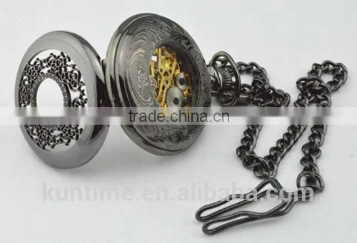 Black quartz pocket watch japan mechanical movt analog digital display