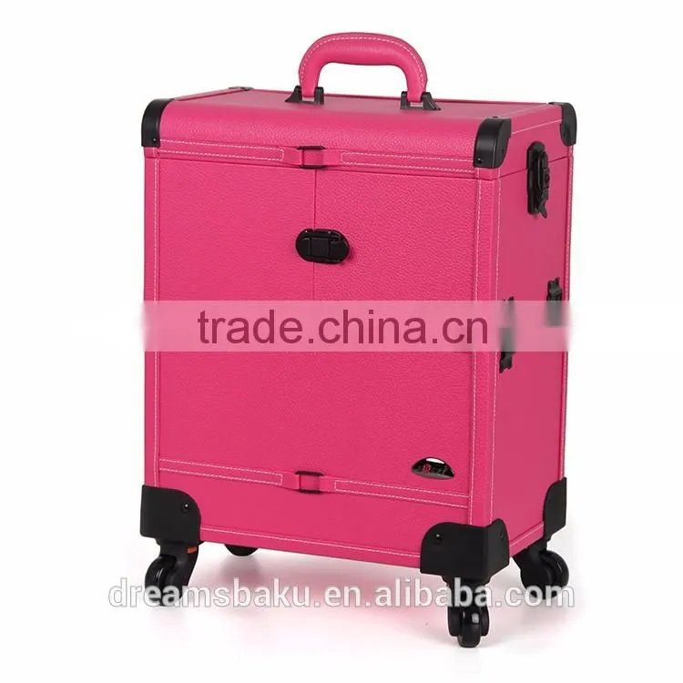 Beauty Design 4 Wheels Functional portable rolling Makeup case with drawers