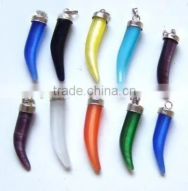 JF6895 Large crystal diamond pave snake skin snakeskin turquoise stone horn Pendant