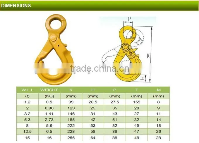 high quality chain accessories g80 drop forged alloy steel eye self locking hook