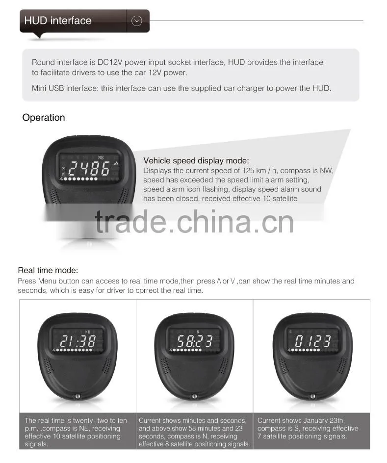 A1 2.0 inch Car GPS HUD Head Up Display Vehicle-mounted Security System, Support Speed & Real Time & Altitude & Over Speed Alarm