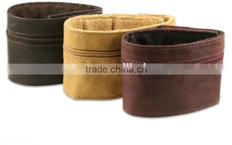 popular leather wrist wallet sport moeny clip with zipper for women
